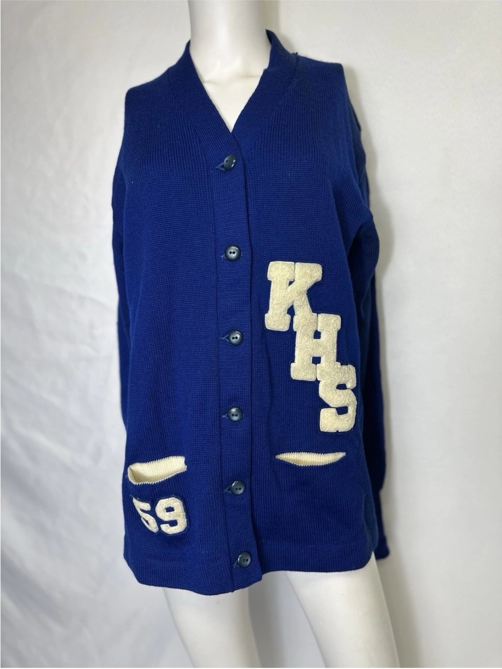 1959 Royal Blue Wool Letterman’s Sweater - Ana Marie 100% Virgin Wool KHS